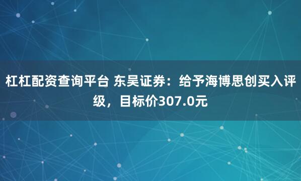 杠杠配资查询平台 东吴证券:给予海博思创买入评级,目标价307.0元